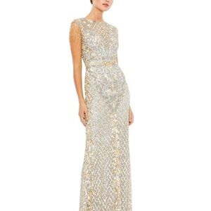 Embellished Metallic Gold-Beige Evening Gown